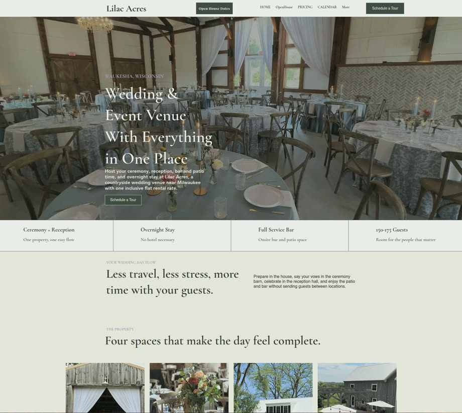 Lilac Acres wedding venue website — VPParadise was built inside a real wedding venue
